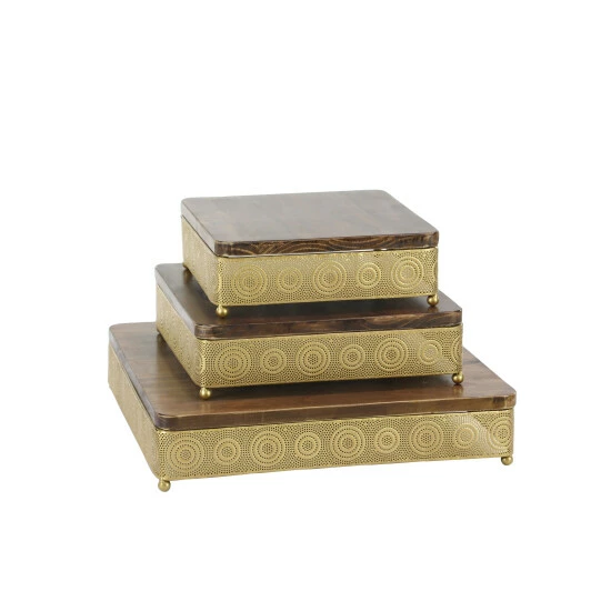 Buy 🌟 Studio 350 Gold Iron And Wood Square Trays Set Of 3 - S/3 13", 15", 20"W 🛒 - Image 6