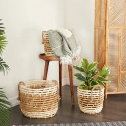 Deals 🌟 Studio 350 Beige Sea Grass Contemporary Storage Basket (Set Of 3) - S/3 16", 13", 13"H 🌟