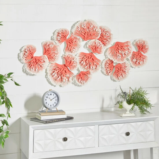 New 🔔 Studio 350 Coral Orange And White Metal Coastal Beach Sea Wall Art Sculpture 🌟