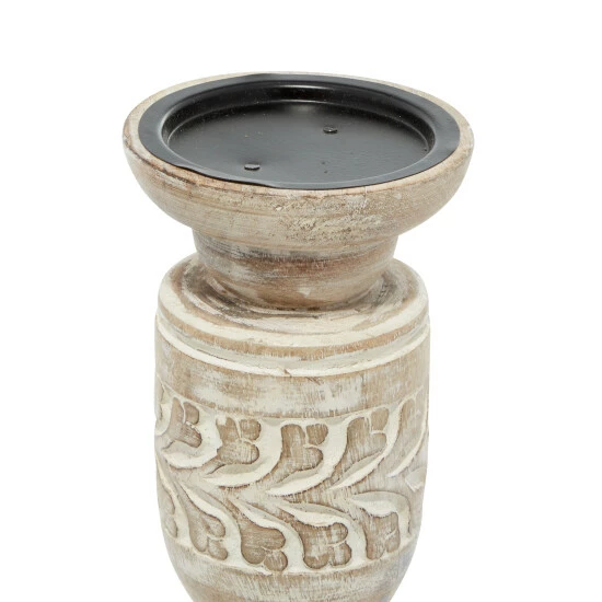 Best Sale ๐งจ Studio 350 Beige Wood Country Cottage Candle Holder (Set Of 3) - 4 X 4 X 10 ๐ - Image 6