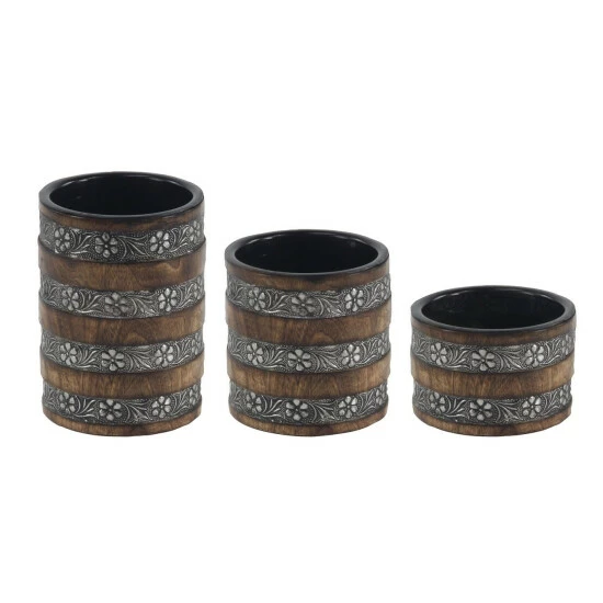 Discount 🌟 Studio 350 Brown Wood Rustic Candle Holder Set Of 3 8 X 6 X 6 😀 - Image 3