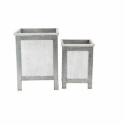 Best Pirce โญ Studio 350 Set Of 2 Modern Fir Wood And Iron Square Planters ๐