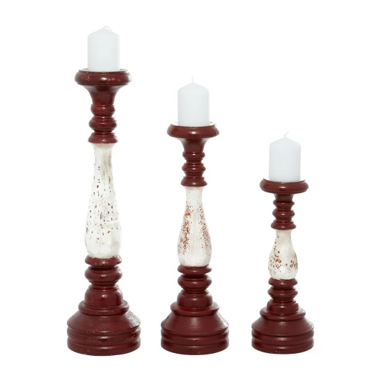 Outlet ๐ฏ Studio 350 Red Wood Farmhouse Candle Holder (Set Of 3) - 5 X 5 X 20 โ๏ธ - Image 2