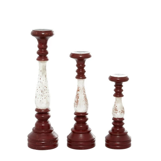 Outlet ๐ฏ Studio 350 Red Wood Farmhouse Candle Holder (Set Of 3) - 5 X 5 X 20 โ๏ธ - Image 3