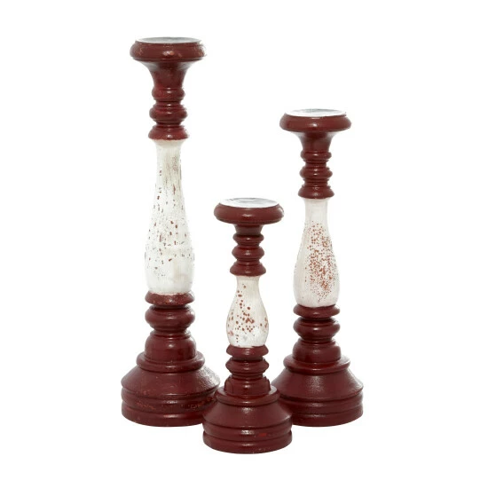Outlet ๐ฏ Studio 350 Red Wood Farmhouse Candle Holder (Set Of 3) - 5 X 5 X 20 โ๏ธ - Image 4