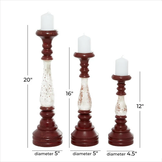 Outlet ๐ฏ Studio 350 Red Wood Farmhouse Candle Holder (Set Of 3) - 5 X 5 X 20 โ๏ธ - Image 6