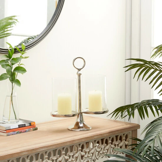 Flash Sale 🎉 Studio 350 Silver Aluminum Traditional Hurricane Lamp 14 X 12 X 6 - 12 X 6 X 14 🤩