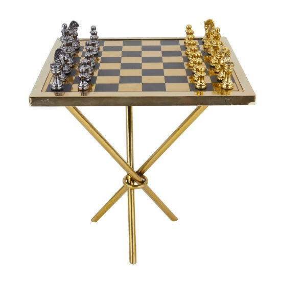 Best Sale 💯 Studio 350 Metal Contemporary Chess Game Set Table In Gold Or Silver - 22"W, 25"H 😀 - Image 2