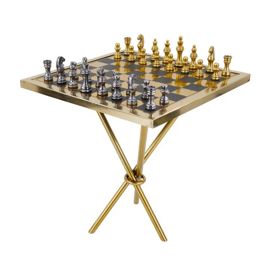 Best Sale 💯 Studio 350 Metal Contemporary Chess Game Set Table In Gold Or Silver - 22"W, 25"H 😀 - Image 3