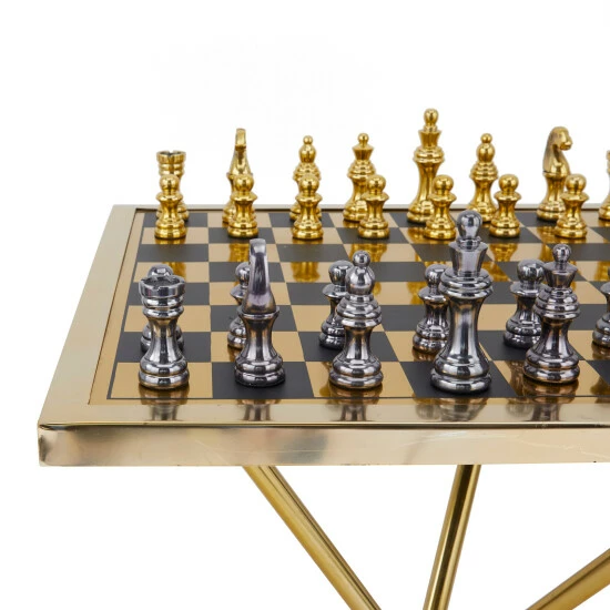 Best Sale 💯 Studio 350 Metal Contemporary Chess Game Set Table In Gold Or Silver - 22"W, 25"H 😀 - Image 4