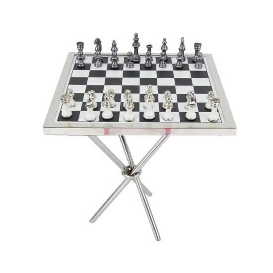 Best Sale 💯 Studio 350 Metal Contemporary Chess Game Set Table In Gold Or Silver - 22"W, 25"H 😀 - Image 7