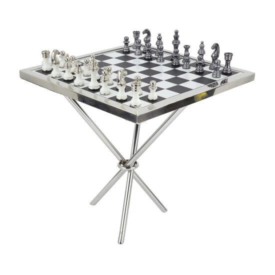 Best Sale 💯 Studio 350 Metal Contemporary Chess Game Set Table In Gold Or Silver - 22"W, 25"H 😀 - Image 8
