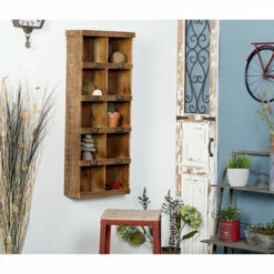 New 😉 Studio 350 Brown Wood Rustic Wall Shelf 42 X 18 X 7 - 18 X 7 X 42 ✨