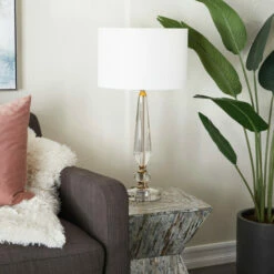 Flash Sale 😉 Studio 350 White Linen Traditional Buffet Lamp - 14 X 14 X 27 Round ⌛