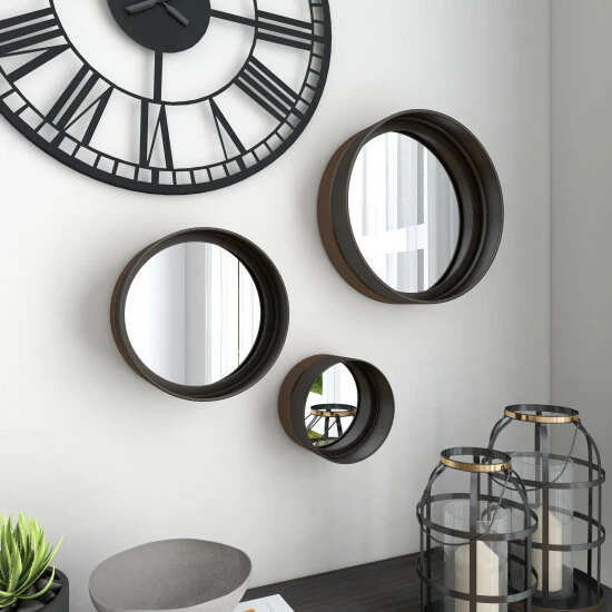 Hot Sale ๐งจ Studio 350 Black Metal Contemporary Wall Mirror (Set Of 3) - 16 X 5 X 16Round ๐ - Image 3