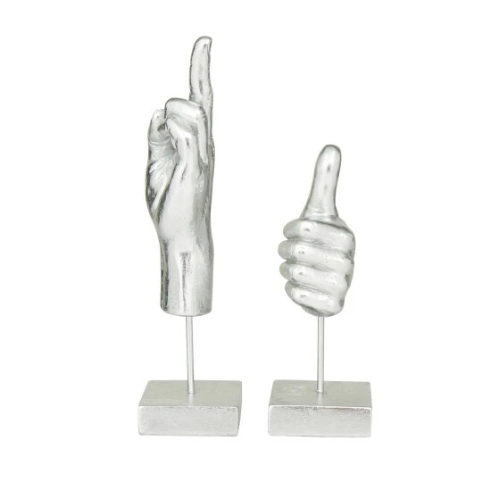 Coupon ✨ Studio 350 Silver Resin Eclectic Hand Sculpture ( Set Of 2) - S/2 14", 10"H ✨ - Image 2