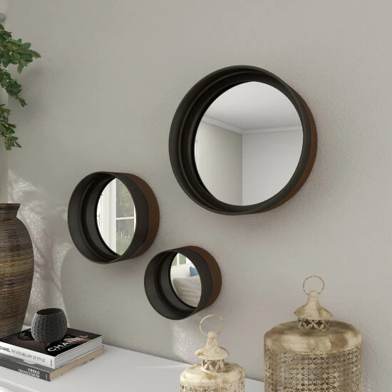 Hot Sale ๐งจ Studio 350 Black Metal Contemporary Wall Mirror (Set Of 3) - 16 X 5 X 16Round ๐ - Image 5