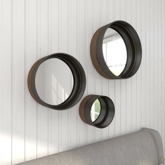 Hot Sale ๐งจ Studio 350 Black Metal Contemporary Wall Mirror (Set Of 3) - 16 X 5 X 16Round ๐ - Image 6