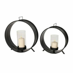 Wholesale 😉 Studio 350 Black Metal Industrial Candle Holder (Set Of 2) - 16 X 6 X 16Round ⌛