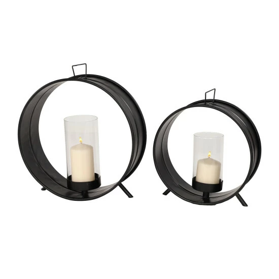 Wholesale 😉 Studio 350 Black Metal Industrial Candle Holder (Set Of 2) - 16 X 6 X 16Round ⌛