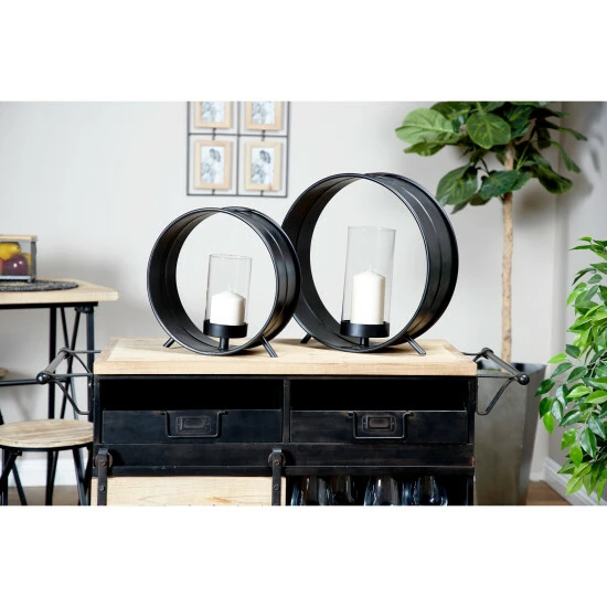 Wholesale 😉 Studio 350 Black Metal Industrial Candle Holder (Set Of 2) - 16 X 6 X 16Round ⌛ - Image 2
