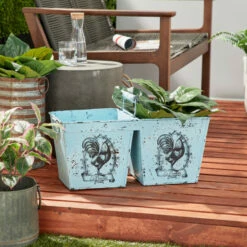 Hot Sale ⌛ Studio 350 Light Blue Metal Vintage Planter 11 X 23 X 11 - 23 X 11 X 11 👏