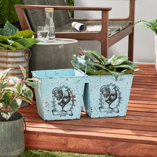 Hot Sale ⌛ Studio 350 Light Blue Metal Vintage Planter 11 X 23 X 11 - 23 X 11 X 11 👏