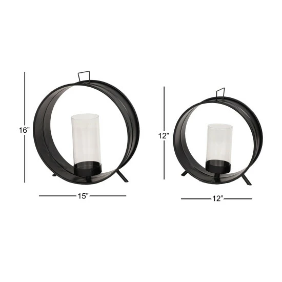 Wholesale 😉 Studio 350 Black Metal Industrial Candle Holder (Set Of 2) - 16 X 6 X 16Round ⌛ - Image 8