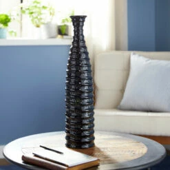 Discount 🥰 Studio 350 Black Stoneware Traditional Vase 24 X 6 X 6 🤩