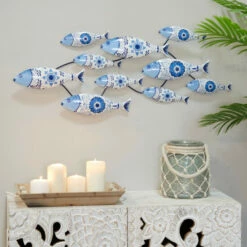 Outlet 🤩 Studio 350 Blue Metal Coastal Fish Wall Decor 😉