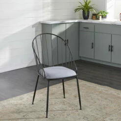 Flash Sale 🥰 Studio 350 Black Metal Dining Chair With Grey Cushion Seat 21" X 37" - 21 X 24 X 37 💯