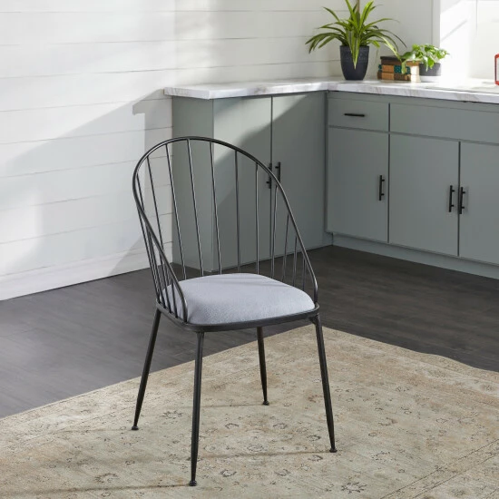 Flash Sale 🥰 Studio 350 Black Metal Dining Chair With Grey Cushion Seat 21" X 37" - 21 X 24 X 37 💯