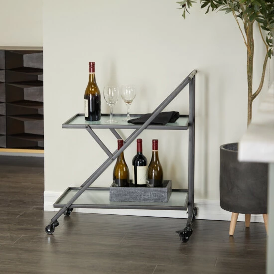 Hot Sale 👍 Studio 350 Black Metal Industrial Modern 2 Tier Storage Serving Bar Cart - 25 X 18 X 32 ❤️