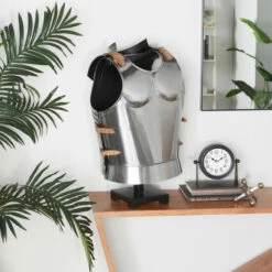 New ⭐ Studio 350 Shining Silver Iron Vintage Armor Decor With Leather Details - 17 X 14 X 23 ⌛