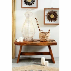 Wholesale ⭐ Studio 350 Large Round Woven Natural Rattan Decorative Lantern Accent Lamp 13 X 28 - 13 X 13 X 28 White 👏