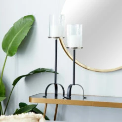 Brand new ๐งจ Studio 350 Black Iron Traditional Hurricane Lamp (Set Of 2) - S/2 23", 26"H โ