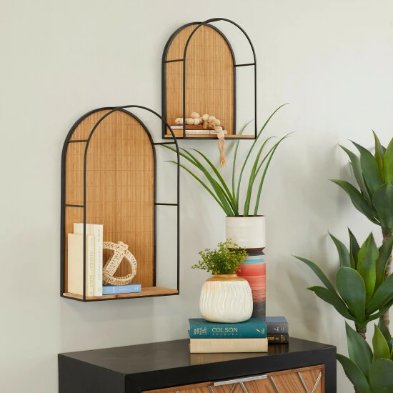 Coupon ๐งจ Studio 350 Brown Bamboo Modern Wall Shelf ( Set Of 2) - S/2 24", 16"W ๐คฉ