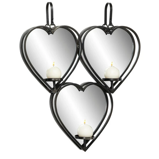 Best deal 🌟 Studio 350 Heart-Shaped Metal Wall Sconce Mirror Candle Holders With Leather Straps 20.5" X 25.5" - 21 X 4 X 26 😍