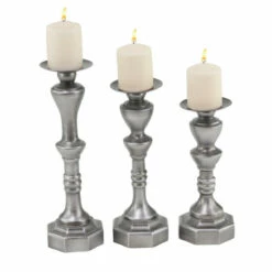 Hot Sale 💯 Studio 350 Grey Wood Traditional Candle Holder Set Of 3 16 X 5 X 5 ✔️