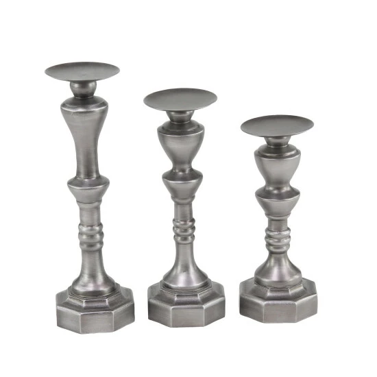Hot Sale 💯 Studio 350 Grey Wood Traditional Candle Holder Set Of 3 16 X 5 X 5 ✔️ - Image 2