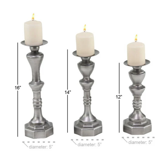 Hot Sale 💯 Studio 350 Grey Wood Traditional Candle Holder Set Of 3 16 X 5 X 5 ✔️ - Image 3