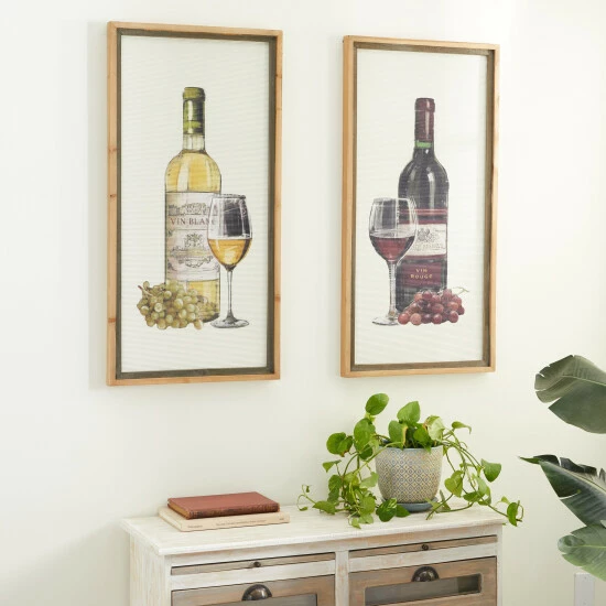 Hot Sale 🥰 Studio 350 Brown Wood Farmhouse Framed Wall Art Wine & Champagne (Set Of 2) - 20 X 2 X 40 🧨