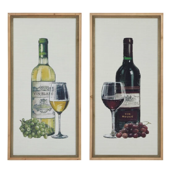 Hot Sale 🥰 Studio 350 Brown Wood Farmhouse Framed Wall Art Wine & Champagne (Set Of 2) - 20 X 2 X 40 🧨 - Image 2