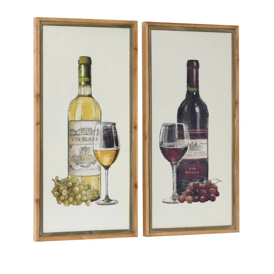 Hot Sale 🥰 Studio 350 Brown Wood Farmhouse Framed Wall Art Wine & Champagne (Set Of 2) - 20 X 2 X 40 🧨 - Image 3