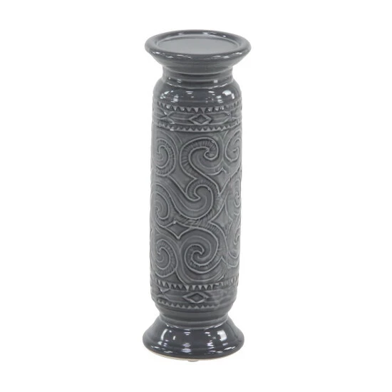 Best Sale ๐ Studio 350 Grey Stoneware Eclectic Candle Holder Set Of 3 15 X 4 X 4 โญ - Image 2