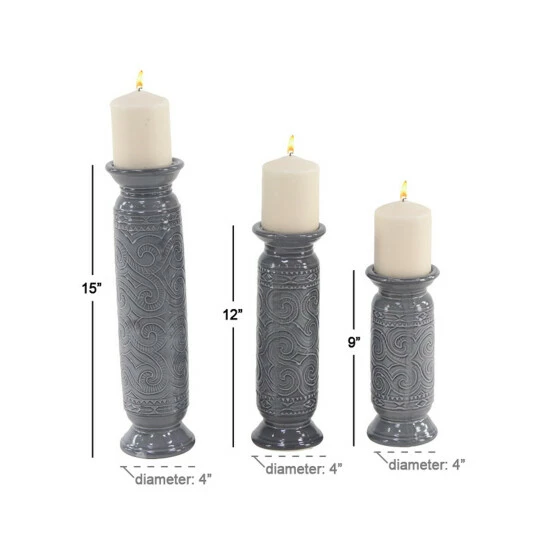 Best Sale ๐ Studio 350 Grey Stoneware Eclectic Candle Holder Set Of 3 15 X 4 X 4 โญ - Image 4