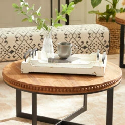 Flash Sale 🔥 Studio 350 White Distressed Wood Vintage Farmhouse Traditional Tray (Set Of 2) - 20 X 13 X 4 🎁