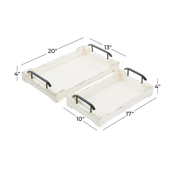 Flash Sale 🔥 Studio 350 White Distressed Wood Vintage Farmhouse Traditional Tray (Set Of 2) - 20 X 13 X 4 🎁 - Image 6