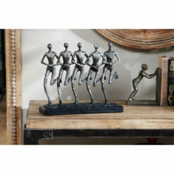 Outlet 😉 Studio 350 14" X 12" Textured Silver Human Figurines Running Sculpture On Black Base 😀