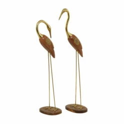 Brand new ๐ Studio 350 Gold Wood Natural Crane Sculpture (Set Of 2) - S/2 27", 30"H ๐
